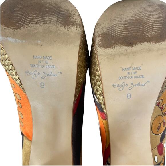 Sergio Zelcer Handmade Platform Retro Mod Print Peep Toe Platform Shoe Size 8 - Picture 10 of 11